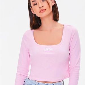 Barbie x Forever 21 Embroidered Square Neck Long Sleeve Top